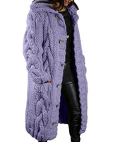 Strickmantel Damen Lang mit Kapuze in Lila