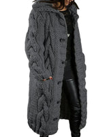 Strickmantel Damen Lang mit Kapuze in Dunkelgrau