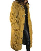 Strickmantel Damen Lang mit Kapuze in Gelb
