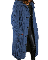 Strickmantel Damen Lang mit Kapuze in Marineblau