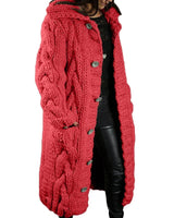 Strickmantel Damen Lang mit Kapuze in Rot