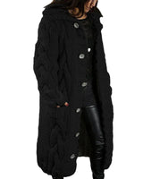 Strickmantel Damen Lang mit Kapuze in Schwarz