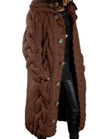 Strickmantel Damen Lang mit Kapuze in Braun