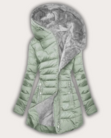 Warme Damen Daunenjacke mit Fellkapuze in Hellgrün