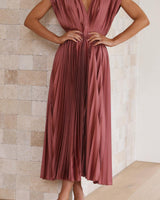 Maria – Elegantes Damen Plisseekleid in Dark Pink