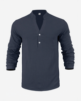 Stephan™ Hemd Aus Baumwoll-Leinen Mit Minimalistischem Design in Dunkelblau