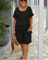 Sorella™ Set Mit Volant-Oberteil Und Shorts Mit Taschen in Schwarz