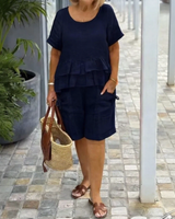 Sorella™ Set Mit Volant-Oberteil Und Shorts Mit Taschen in Dunkelblau