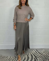 Lexenburg™ - Kleid mit Strukturiertem Strickpullover und Elegantem Plisseerock / Authentische Weiblichkeit mit Zeitgemäßem Touch! in Grau