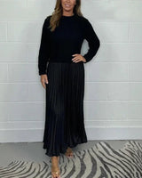 Lexenburg™ - Kleid mit Strukturiertem Strickpullover und Elegantem Plisseerock / Authentische Weiblichkeit mit Zeitgemäßem Touch! in Schwarz