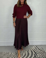 Lexenburg™ - Kleid mit Strukturiertem Strickpullover und Elegantem Plisseerock / Authentische Weiblichkeit mit Zeitgemäßem Touch! in Dunkelrot