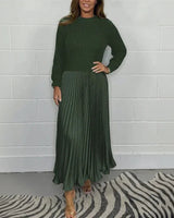 Lexenburg™ - Kleid mit Strukturiertem Strickpullover und Elegantem Plisseerock / Authentische Weiblichkeit mit Zeitgemäßem Touch! in Grün