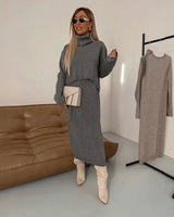 Winter Harmonie™ Grobstrick-Set mit Oversize-Bluse und Midirock / Die Schönheit des Winters in ihrer reinsten Form! in Grau