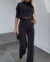 Nina™ Set mit High-Neck-Crop-Top in Schwarz