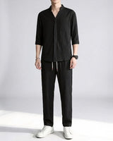 Jonas™ Set mit 3/4-Arm-Hemd und Hose mit Eingrifftaschen in Schwarz