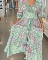 Aisha™ Maxikleid aus Premium-Viskose mit V-Ausschnitt in Grün