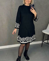 Iris™ Midikleid mit Mäander-Saum und ornamentierten Manschetten in Schwarz