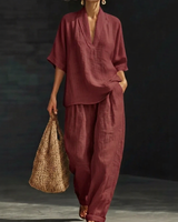 Nemora™-Set aus Baumwoll-Leinen mit Minimalistischem Design in Rot
