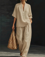 Nemora™-Set aus Baumwoll-Leinen mit Minimalistischem Design in Khaki