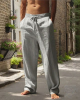 Oliver™ Baumwoll-Leinen-Hose mit elastischem Bund & verstellbarem Kordelzug in Grau