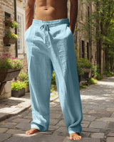 Oliver™ Baumwoll-Leinen-Hose mit elastischem Bund & verstellbarem Kordelzug in Hellblau