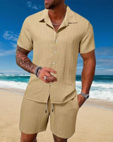 Gael™ Eisseide-Set mit Kurzarmhemd und verstellbaren Shorts in Beige