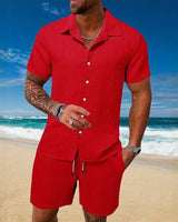 Gael™ Eisseide-Set mit Kurzarmhemd und verstellbaren Shorts in Rot