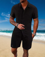Gael™ Eisseide-Set mit Kurzarmhemd und verstellbaren Shorts in Schwarz