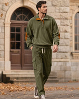 Lars™ Premium-Set aus strukturierter Strickware mit knöpfbarem Stehkragen-Oberteil in Grün