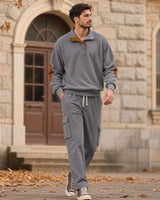 Lars™ Premium-Set aus strukturierter Strickware mit knöpfbarem Stehkragen-Oberteil in Grau