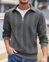 Carlisle™-Pullover aus Hochwertigem Zopfmuster-Strick mit Polokragen und Metallreißverschluss in Grau