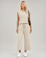 Aya™ Set Tanktop mit markanter Schulterpartie und Cropped Hose mit Kordelzug in Hellblau