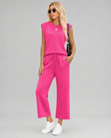 Aya™ Set Tanktop mit markanter Schulterpartie und Cropped Hose mit Kordelzug in Grau