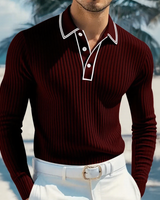 Castellan™-Poloshirt mit Langen Ärmeln, Kontrastierendem Kragen und Hochwertiger Verarbeitung in Bordeauxrot