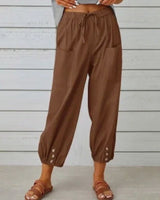 Kobe™ Baumwoll-Leinen-Hose mit Fronttaschen und verstellbarem Kordelzug in Braun