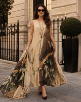 Florenza Kleid & Sheer Overlay Set / Mühelose, vielseitige Eleganz für alle Jahreszeiten! in Khaki mit Braun