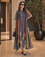 Florenza Kleid & Sheer Overlay Set / Mühelose, vielseitige Eleganz für alle Jahreszeiten! in Rot mit Blau + Grün