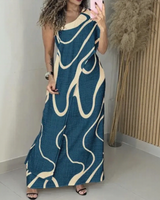 Alurea™ One-Shoulder Kleid mit Moderner Kunstprint-Optik in Blau