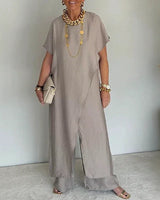 Aurenya™ Set Mit Asymmetrischer Tunika und Fließender Pantalonhose in Grau