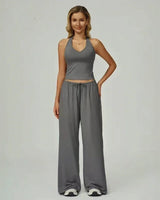 Lunary™ Set Mit Minimalistischem Top und Fließender Pantalonhose in Grau