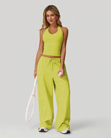 Lunary™ Set Mit Minimalistischem Top und Fließender Pantalonhose in Gelb