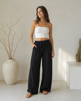 Lavinia™ Baumwoll-Leinenhose mit Verstellbarem Kordelzug in Dunkelblau