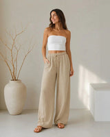 Lavinia™ Baumwoll-Leinenhose mit Verstellbarem Kordelzug in Khaki