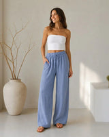 Lavinia™ Baumwoll-Leinenhose mit Verstellbarem Kordelzug in Blau