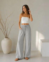 Lavinia™ Baumwoll-Leinenhose mit Verstellbarem Kordelzug in Grau
