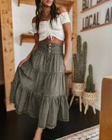 Belle Prairie™ Jeansrock Mit Fließenden Stufenlagen Im Used-Look in Grün