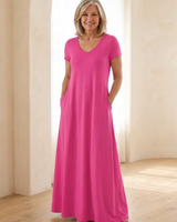 Samira | Maxikleid mit V-Ausschnitt und Taschen in Rosa