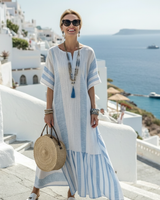Ines | Gestreiftes Sommer-Maxikleid in Himmelblau