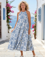Isadora | Ärmelloses Midi-Kleid mit hohem Kragen in Floral
