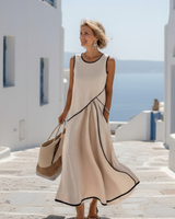 Soleia | Ärmelloses Maxikleid mit Rundhalsausschnitt in Beige